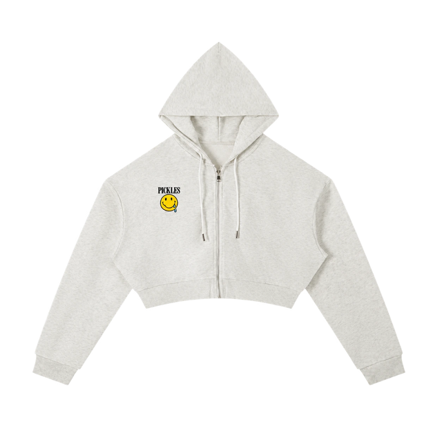Light gray Pickles cropped zip-up hoodie